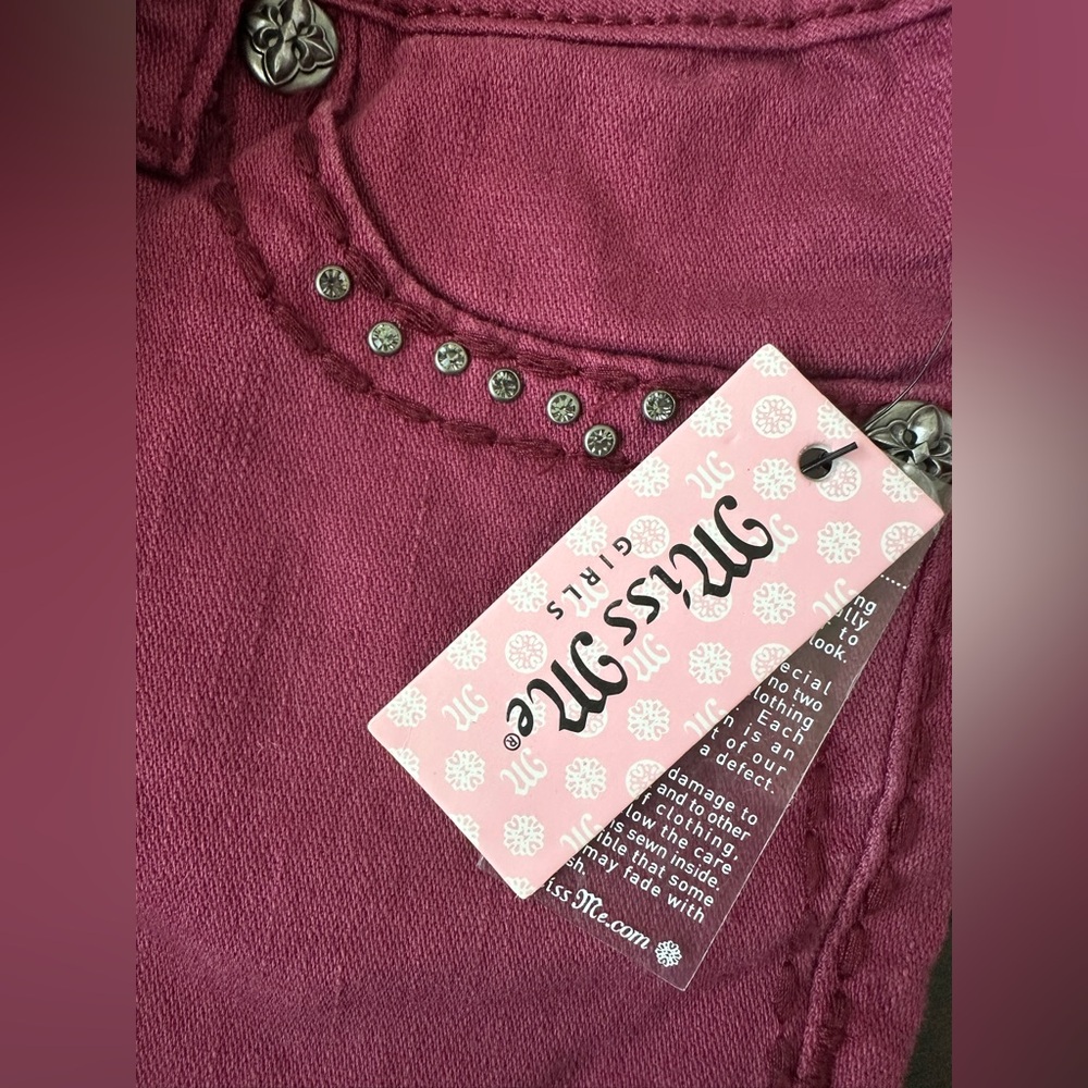 Miss Me Girls Magenta Jeans with Embellishments - Picture 3 of 7